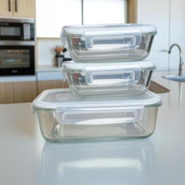 Imagem de Kit 2/4/6 Potes De Vidro Hermético 1040ml 410ml Marmita Retangular Tam