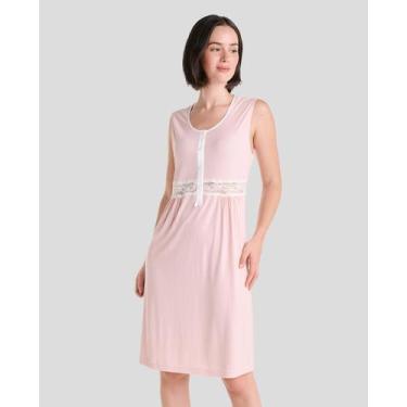 Imagem de Camisola Canelada Renda sem Manga - Lohe, Rosa, XG