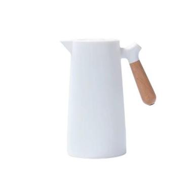 Imagem de Garrafa Térmica de Café 1L Premium Cabo Madeira Cor:Branco - Napoles, 