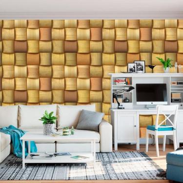 Imagem de Papel De Parede Madeira Quadrados Garapeira Autocolante Sala