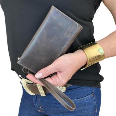 Imagem de Carteira bolsa feminina couro bovino parafinado porta celular elegante