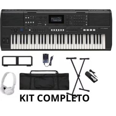 Imagem de Kit Teclado Musical Arranjador Yamaha Psr E 483 Com Fonte