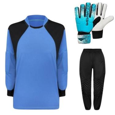 Imagem de Kit de Goleiro Camisa + Calça Acolchoada + Luva ADULTO - TRB, Celeste,