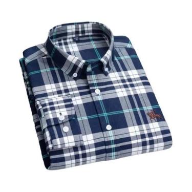 Imagem de Camisa Oxford De Algodão Masculina De Manga Longa, Corte Regular, Casu