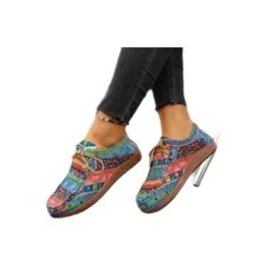 Imagem de Tênis Casuais Femininos De Lona Estampada Com Plataforma Plana, Estilo