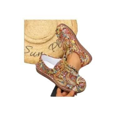 Imagem de Tênis Casuais Femininos De Lona Estampada Com Plataforma Plana, Estilo