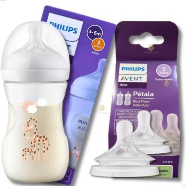 Imagem de Kit Mamadeira Decorada Philips Avent Pétala 260Ml Bico Nº3 Fluxo Médio