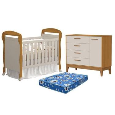 Imagem de Berço Americano Danny com Colchão Ortobom e Cômoda com Porta Flip Arei