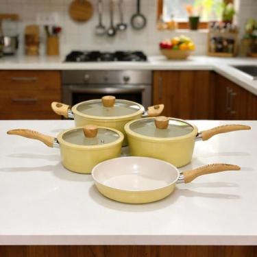 Imagem de Jogo de Panelas 4 Peças 1 Caçarola 2 Panelas 1 Frigideira - Casa das U