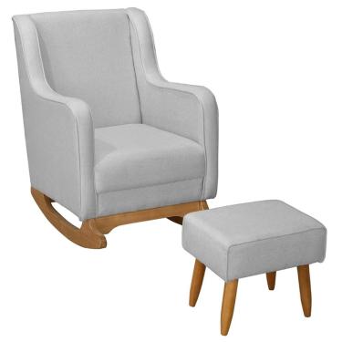 Imagem de Poltrona De Amamentação Com Puff Vick Linho Cinza F03 Base Balanço Linho Cinza Mpozenato