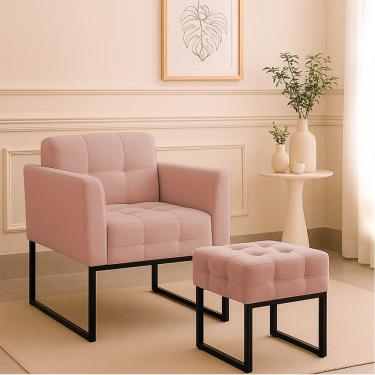 Imagem de Poltrona Com Puff Elisa Veludo D03 Apoio Para Os Pés Veludo Rosa D'Rossi