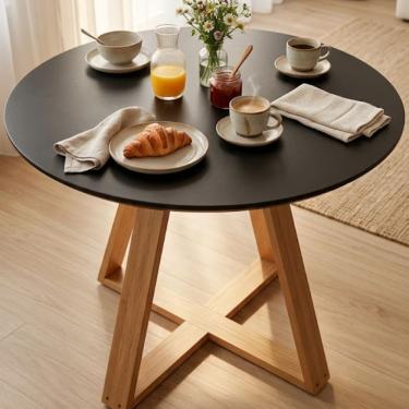 Imagem de Mesa De Jantar Redonda Livia 110cm Preta Pés Em Madeira