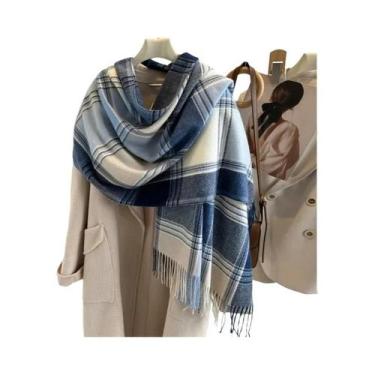 Imagem de Pashmina Xadrez Quente De Caxemira, Xale Poncho, Cachecol De Inverno, 