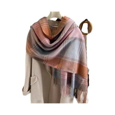 Imagem de Pashmina Xadrez Quente De Caxemira, Xale Poncho, Cachecol De Inverno, 