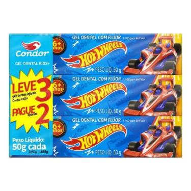 Imagem de Pasta de dentes infantil Condor Kids+ Hot Wheels Morango em - Congratu