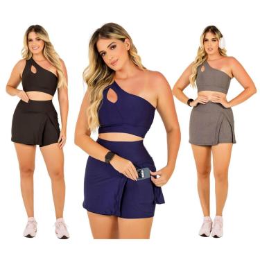 Imagem de Combo 3 Conjuntos Short Saia e Top Cropped Moda Evangélica Academia Beach Tennis The St...