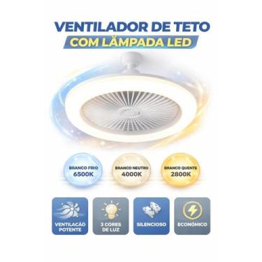 Imagem de Ventilador de Teto com LED 3 Cores para Sala e Quarto com Design Moder