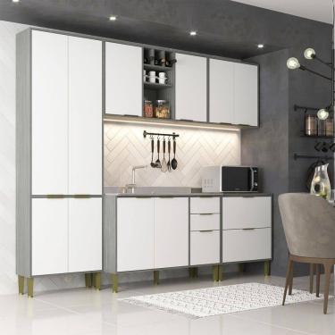 Imagem de Cozinha Compacta Domus 10 Portas 5 Gavetas Silver/Branco - Hecol Móveis