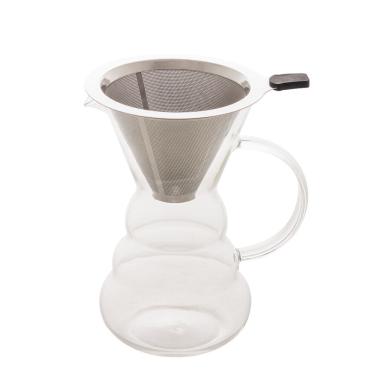 Imagem de Cafeteira Pour Over C/Jarra de Vidro e Filtro Coador de Aço Inox 500ml Lyor