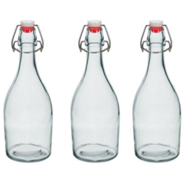 Imagem de KIT 3 GARRAFA ÁGUA SUCO LEITE HOME&CO COM TRAVA NA TAMPA VIDRO 500ml 26x9x9cm TRANSPARENTE