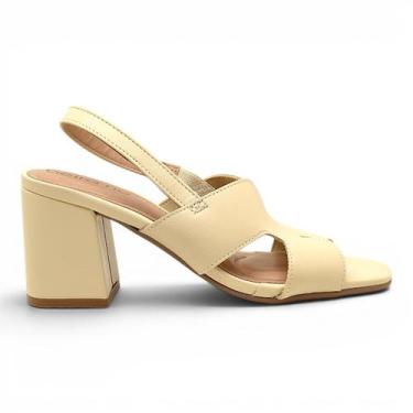 Imagem de Sandalia Beira Rio Conforto Salto Grosso Feminina Slingback, Creme, 36