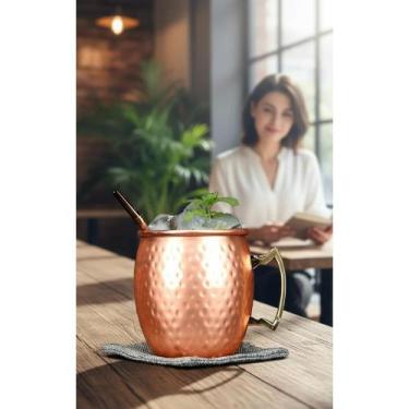 Imagem de 2x Caneca Cobre Puro Martelada 500ml Bronze - Drink Gelado - Congratul