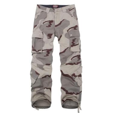 Imagem de Calças Cargo Masculinas Match Wild Bege Camuflado 100% Algodão