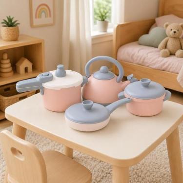 Imagem de Kit Panelinhas Infantil Cozinha Brinquedo Rosa Pastel 4 Pçs - Mercotoy