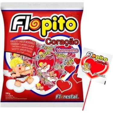 Imagem de Pirulito Coração Vermelho Sabor Morango Flopito Florestal 500G