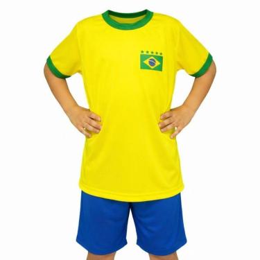 Imagem de Kit Brasil Infantil Camisa Amarela E Calção Torcedor Azul-Unissex