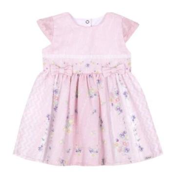 Imagem de Vestido Festa Bebê Menina Chiffon Estampado Paraiso 15501, Rosa chá, G