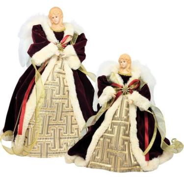 Imagem de Jogo 2 Anjos Decor Natal Ponteira Árvore Veludo Vinho Luxo 40cm e 30cm