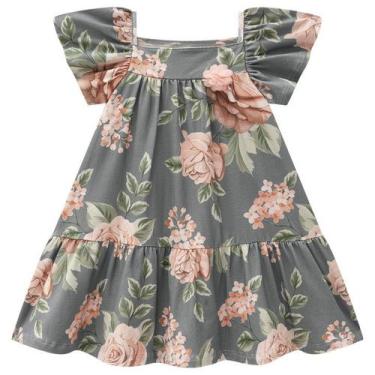 Imagem de Vestido Infantil Menina Rosas Milon, Cinza, 3