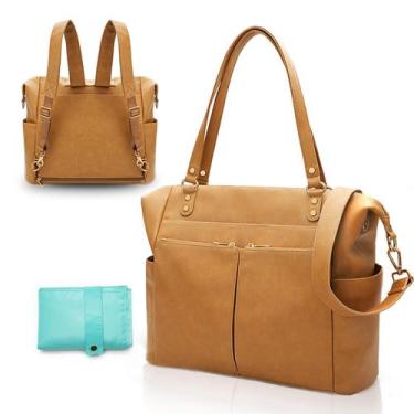 Imagem de Bolsa de Fraldas MOMINSIDE - Mochila Tote de Couro com 14 Bolsos