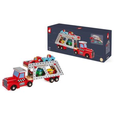 Imagem de Brinquedo Carrinhos de Corrida com Caminhão Tranporte em Madeira - Janod