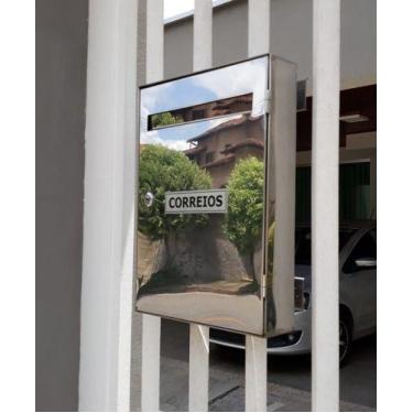 Imagem de Caixa Correio Inox 30x25x7 Com Suporte Para Grade E Chapéu - CASINOX, 
