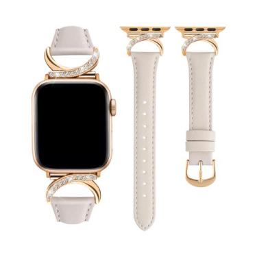 Imagem de Pulseira De Couro Com Strass Em Forma De Lua Para Apple Watch 38/40/42