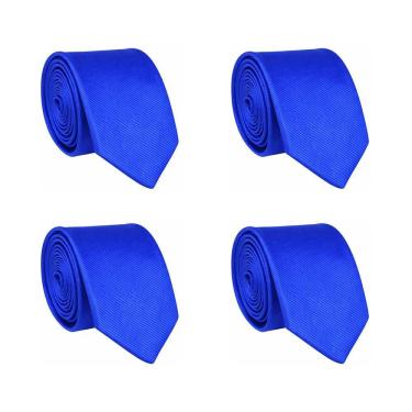 Imagem de Kit 4 Gravatas Social Tons de Azul Masculina Slim Lisa Padrinho Casamento Noivo Trabalho Congresso