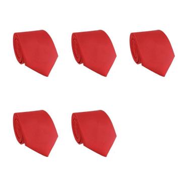 Imagem de Kit 5 Gravatas Lisas Social Tons de Vermelho Masculina Slim Padrinho Casamento Noivo Trabalho Congresso