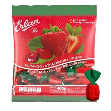 Imagem de Bala dura recheada erlan morango 400g 113004