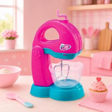 Imagem de Batedeira Infantil Menina Cozinha Rosa Grande Pote Gira Gira - Usual B