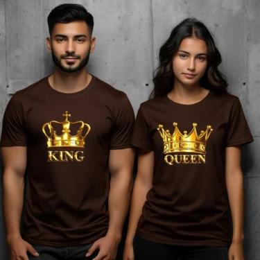 Imagem de Camiseta Casal King Queen Estampa Luxo Dourada Tecido Camisa 100% Algo