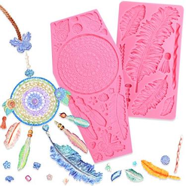 Imagem de Funshowcase Molde de silicone Dream Catcher Fondant para borda de bolo Sugarcraft, resina, artesanato de argila de polímero, 2 unidades