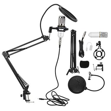 Imagem de Eujgoov Microfone USB BM800 Kit de microfone para computador, podcast condensador, equipamento de estúdio para gravação e canto (branco + prata)