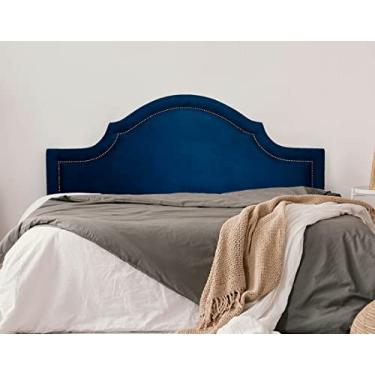 Imagem de Cabeceira Casal Provençal Luxo 140x60 Suede Azul - Tachas Fumê