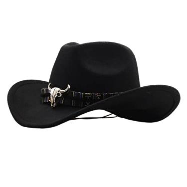 Imagem de YIJU Chapéu de cowboy de algodão ocidental tamanho único abas mais largas vestido de fantasia adereços lembrancinhas para festa aniversário férias role, Preto