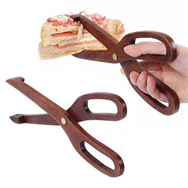 Imagem de UPTALY 2 peças de pinças de cozinha de madeira (25cm x 8cm), grampo de comida, clipe de bolo tipo tesoura de madeira, clipe de sobremesa de madeira Phoebe, pinça de servir de cozinha, pinça de salada de madeira, tesoura de churrasco de madeira