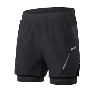 Imagem de shorts masculinos, Moniss Shorts de corrida masculino 2 em 1 com bolsos de zíper Shorts de exercício de secagem rápida para treino de academia