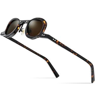 Imagem de Óculos de Sol Polarizados Acetato Masculino Retro Vintage Pequeno Oval Redondo Óculos de Sol Feminino Tons Leopardo, Tamanho Único