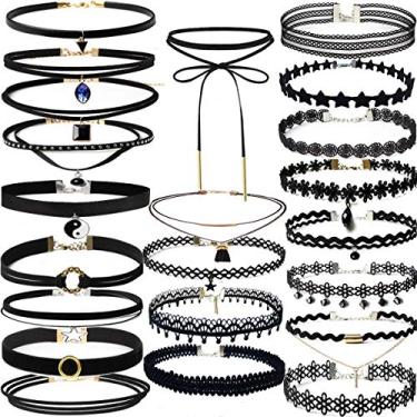 Imagem de YOKER Conjunto de 22 gargantilhas de veludo preto para mulheres, clássico, ajustável, gargantilhas, tatuagem, gargantilhas, para festas, cosplay, Natal, aniversário